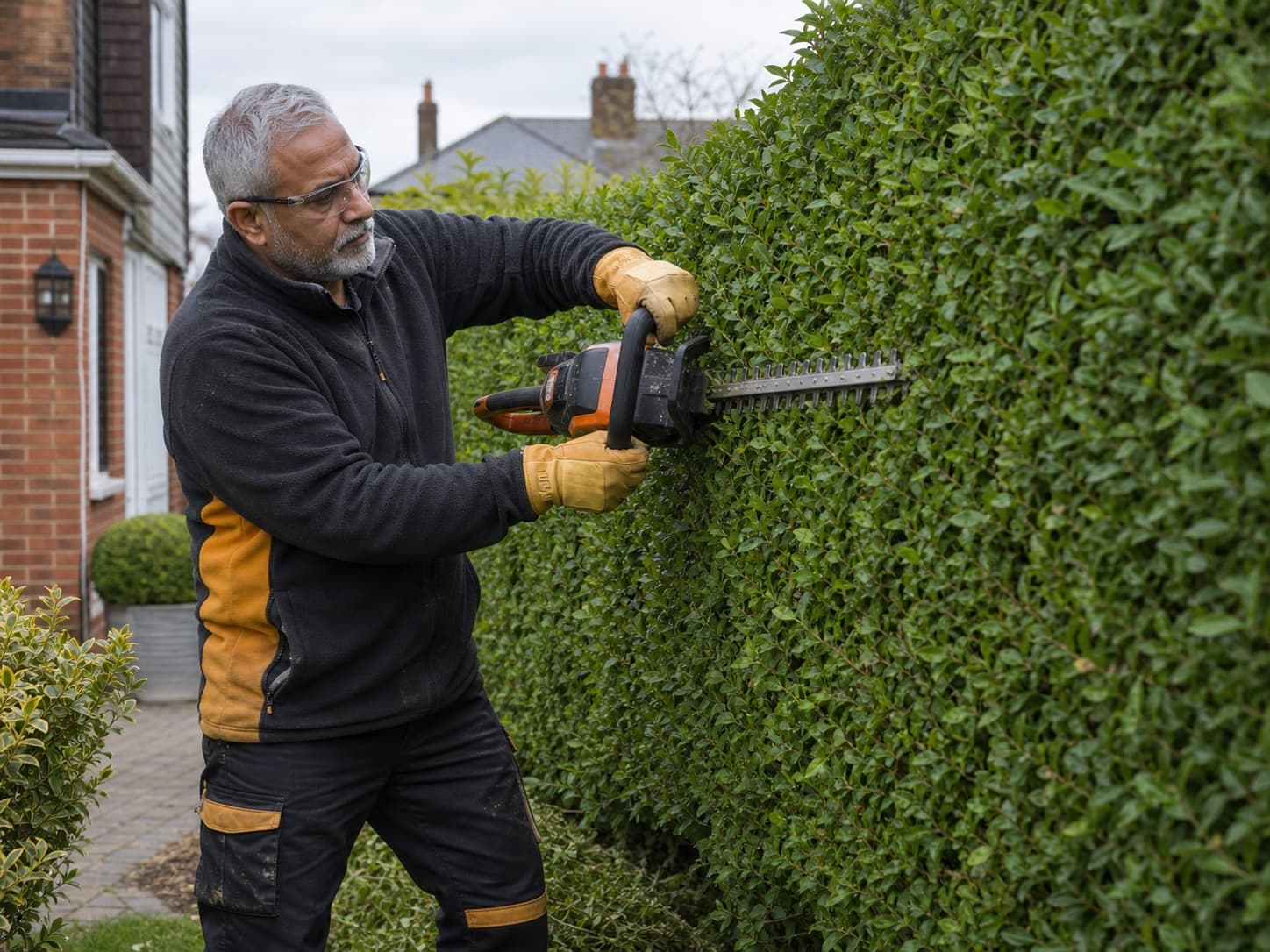 Hedge cutting for a UK gardener business